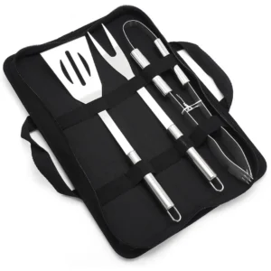 Kit ustensiles barbecue enroulable avec pochette