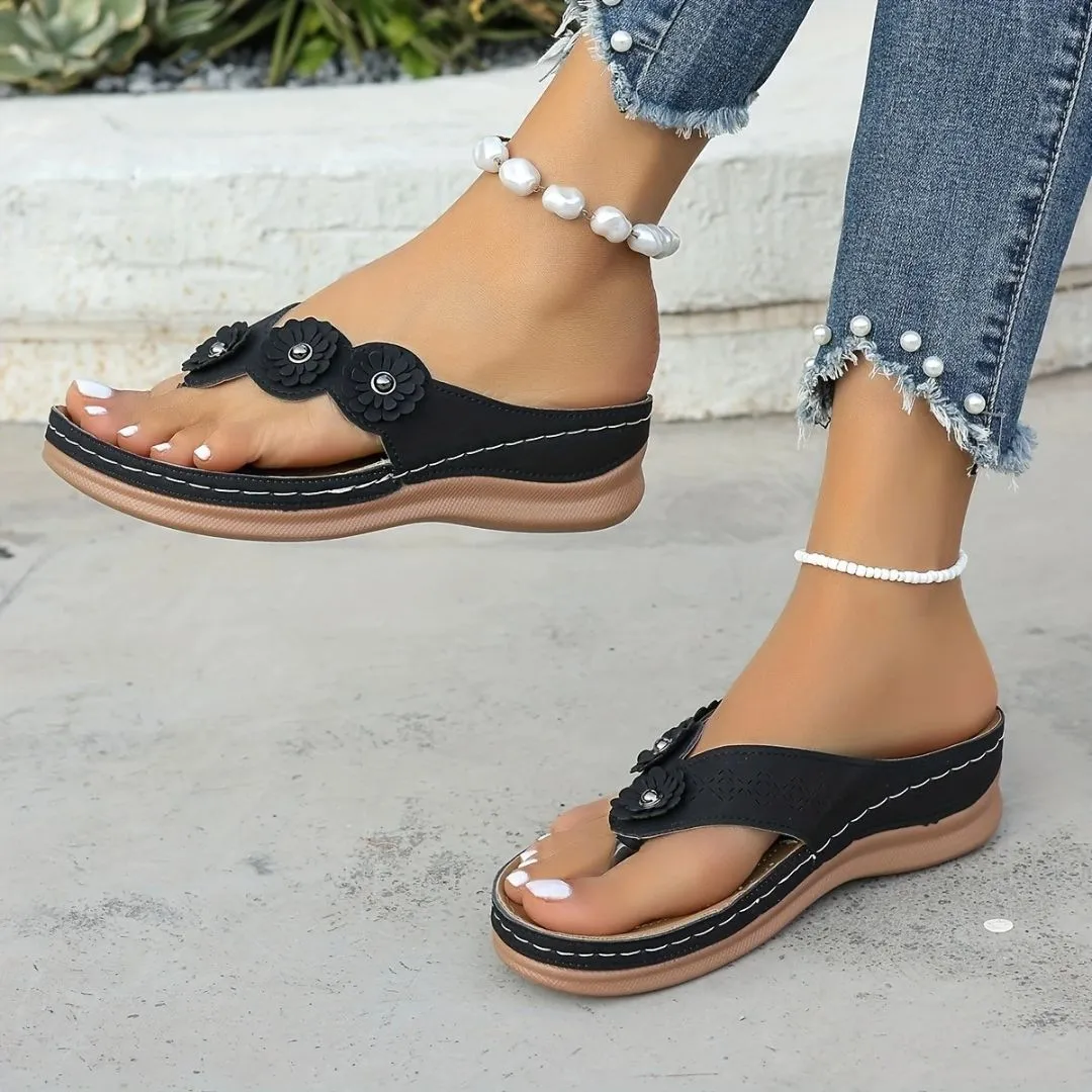 Tong cuir fleur triple confort – Image 3