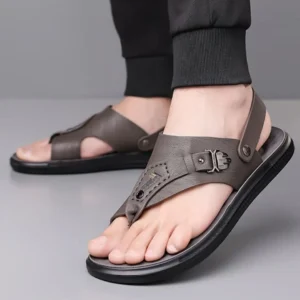 Tong cuir homme boucle métal