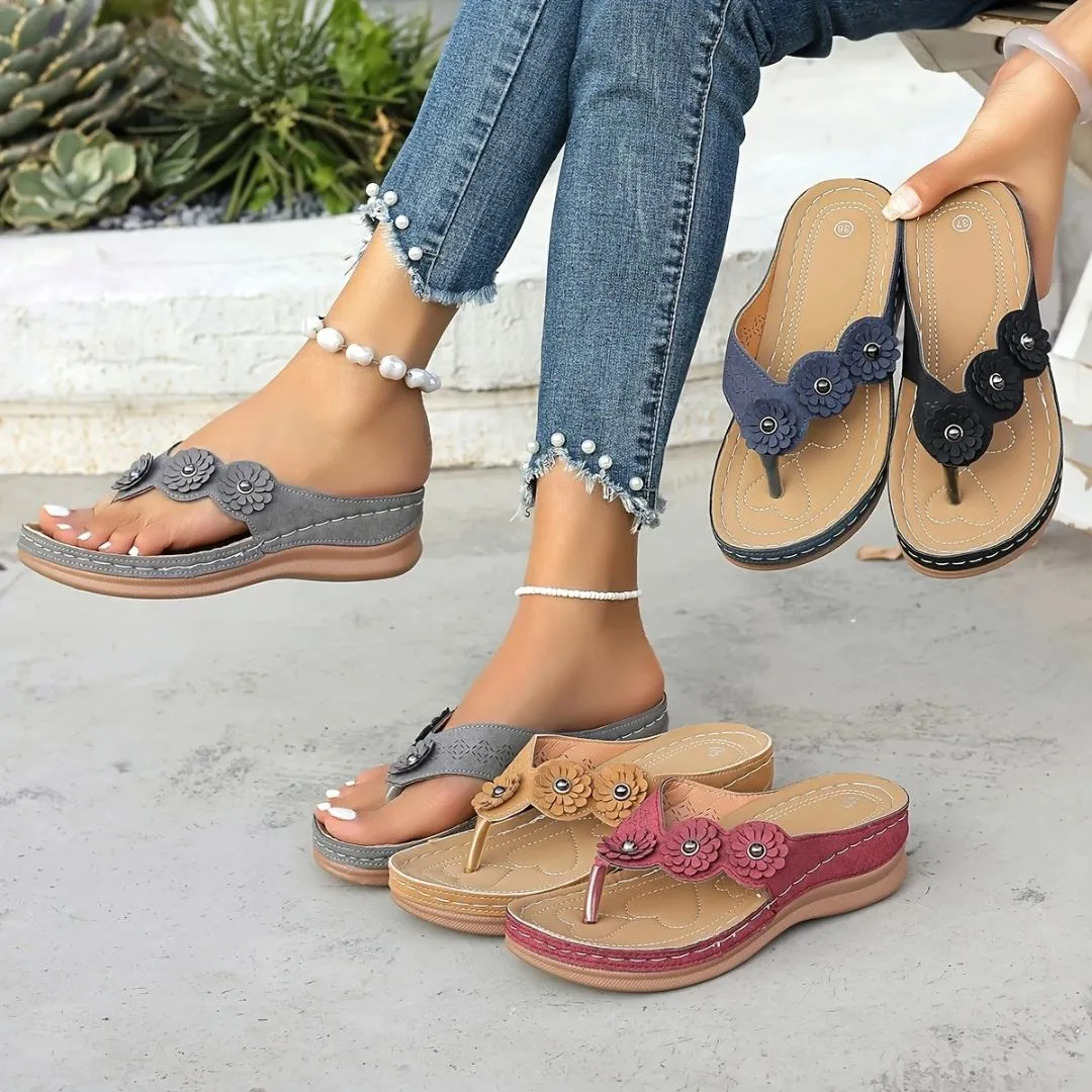 Tong cuir fleur triple confort – Image 2