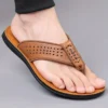 Tong cuir homme perforé respirant