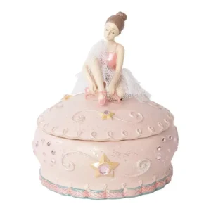 Boîte à bijoux ballerine rose assise