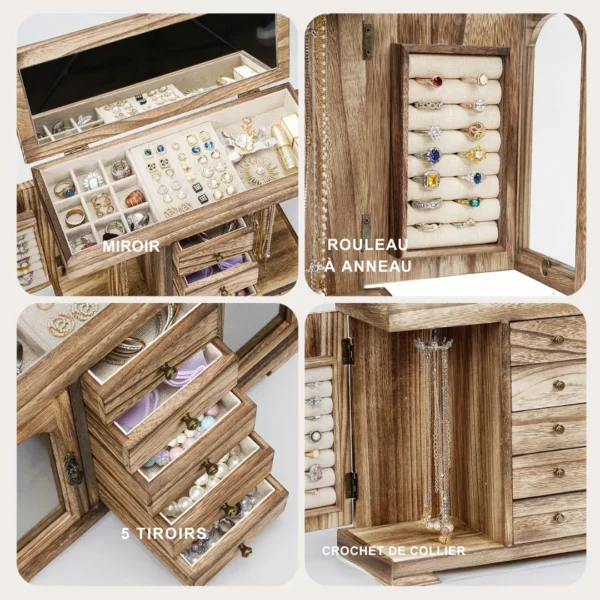 Boîte à bijoux bois rustique miroir – Image 4