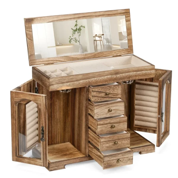 Boîte à bijoux bois rustique miroir – Image 5