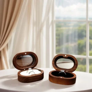 Boîte à bijoux bois ovale miroir