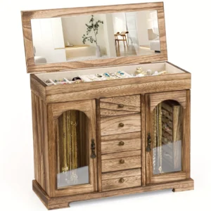 Boîte à bijoux bois rustique miroir
