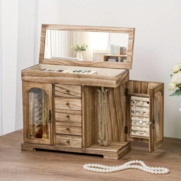 Boîte à bijoux bois rustique miroir – Image 7