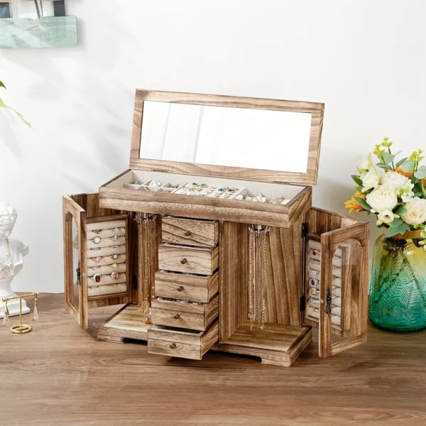 Boîte à bijoux bois rustique miroir – Image 6