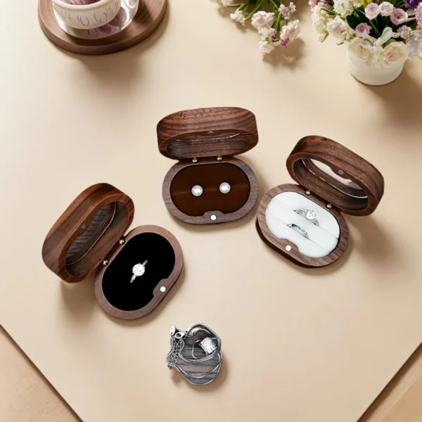 Boîte à bijoux bois ovale miroir – Image 2
