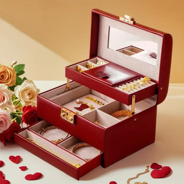 Boîte à bijoux rétro verrou cœur – Image 2