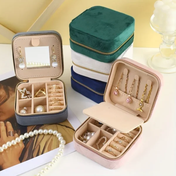 Boîte à bijoux velours miroir zip – Image 5