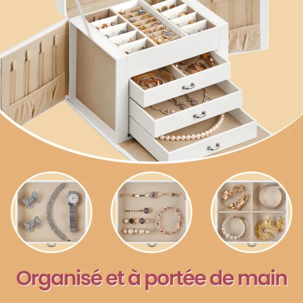 Boîte à bijoux verrou miroir tiroirs – Image 4