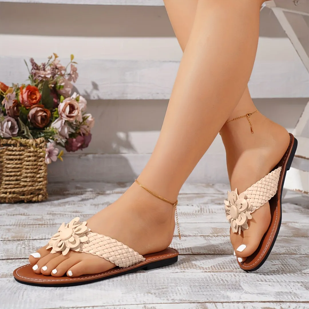 Tong cuir fleur tressée femme – Image 8