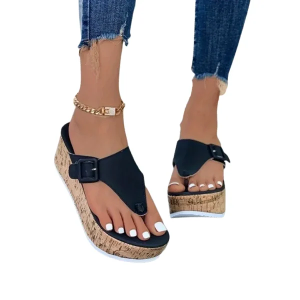 Tong cuir plateforme liège tendance – Image 9