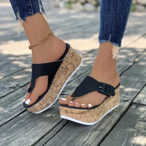 Tong cuir plateforme liège tendance