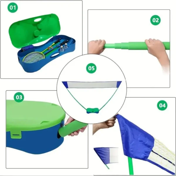 Set badminton jardin avec filet portable – Image 2