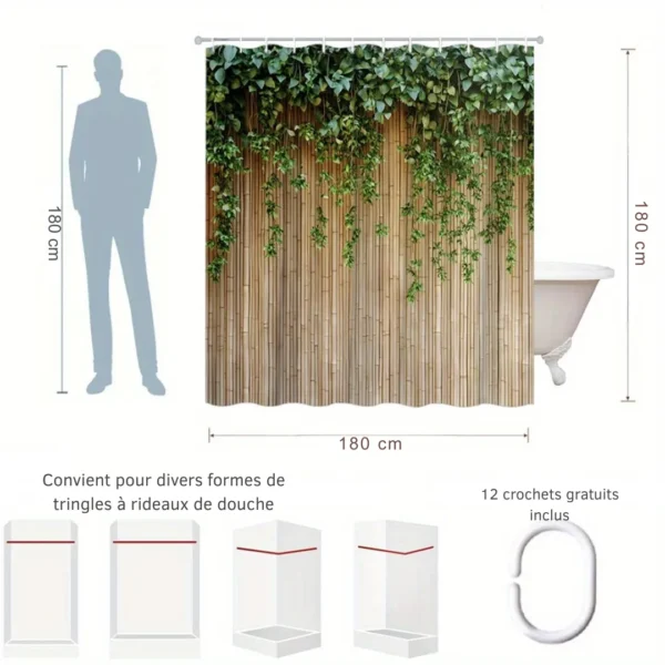 Rideau de douche bambou lierre – Image 6