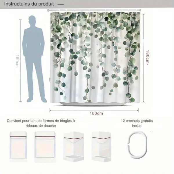 Rideau de douche feuillage aquarelle – Image 3