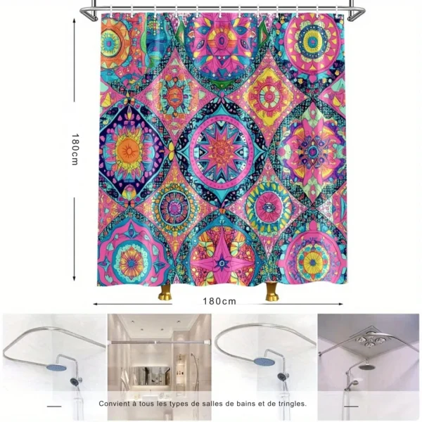 Rideau de douche floral mandala lin – Image 3