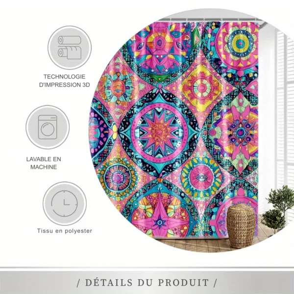 Rideau de douche floral mandala lin – Image 5