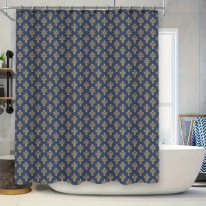 Rideau de douche lin bleu floral