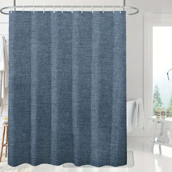 Rideau de douche lin bleu uni