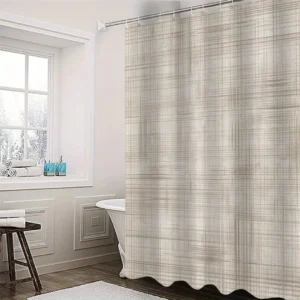 Rideau de douche lin taupe à carreaux