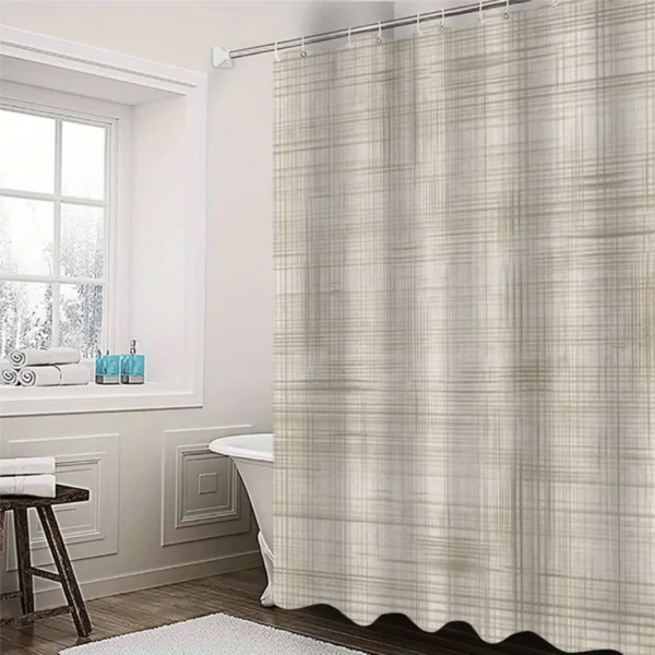 Rideau de douche lin taupe à carreaux