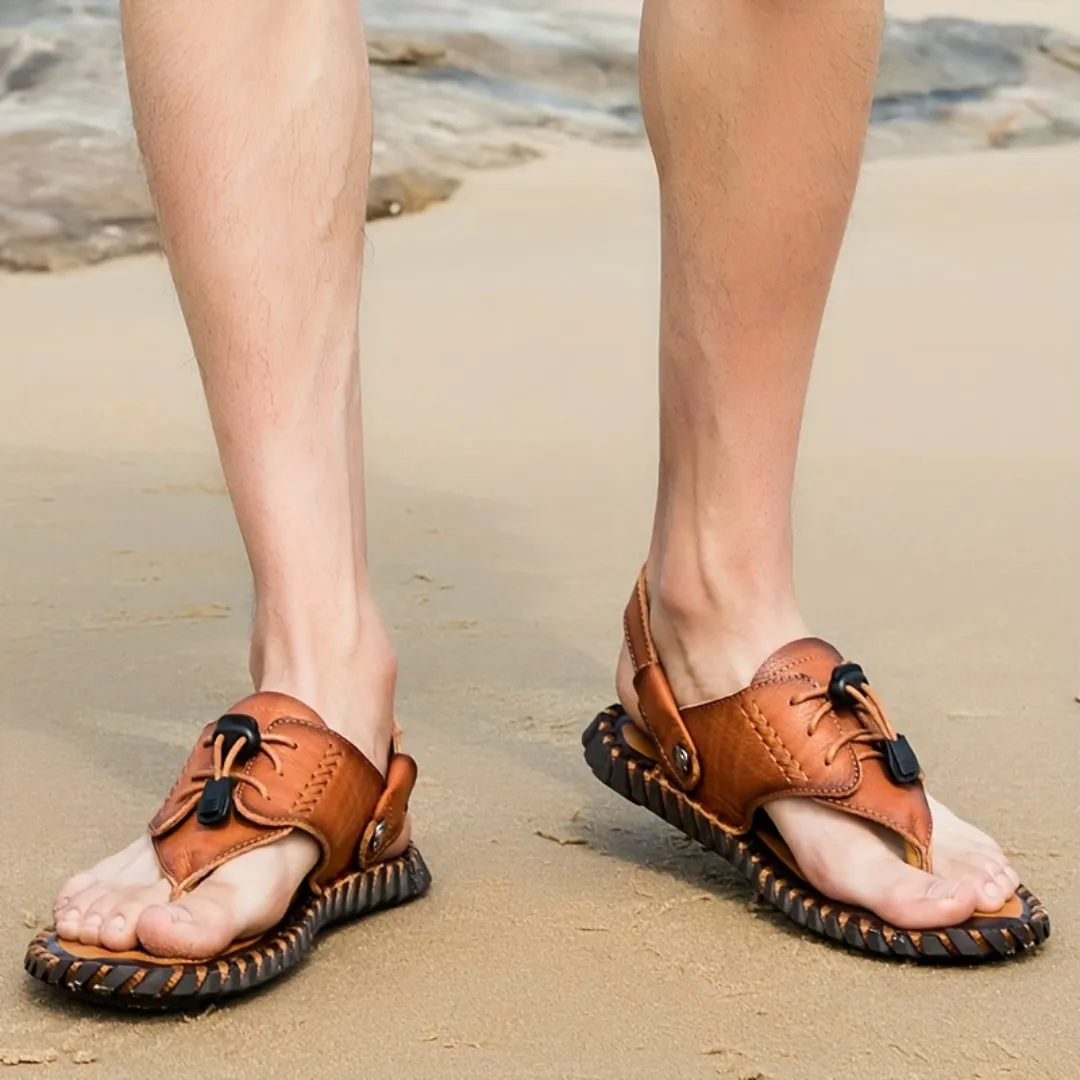 Tong cuir homme couture robuste